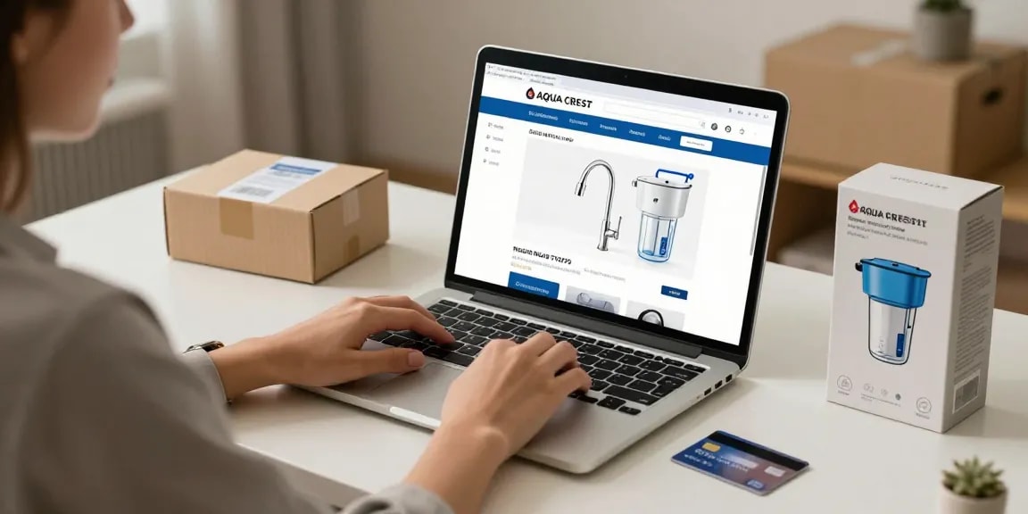 "AQUA CREST 7027S Faucet Water Filter in an online shopping context, ideal for product reviews and e-commerce platform exploration."