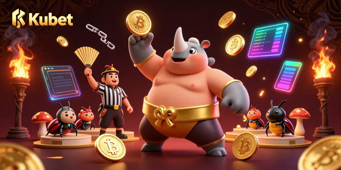 Kubet rhino beetle sumo champion yields golden coins in a lively casino scene.