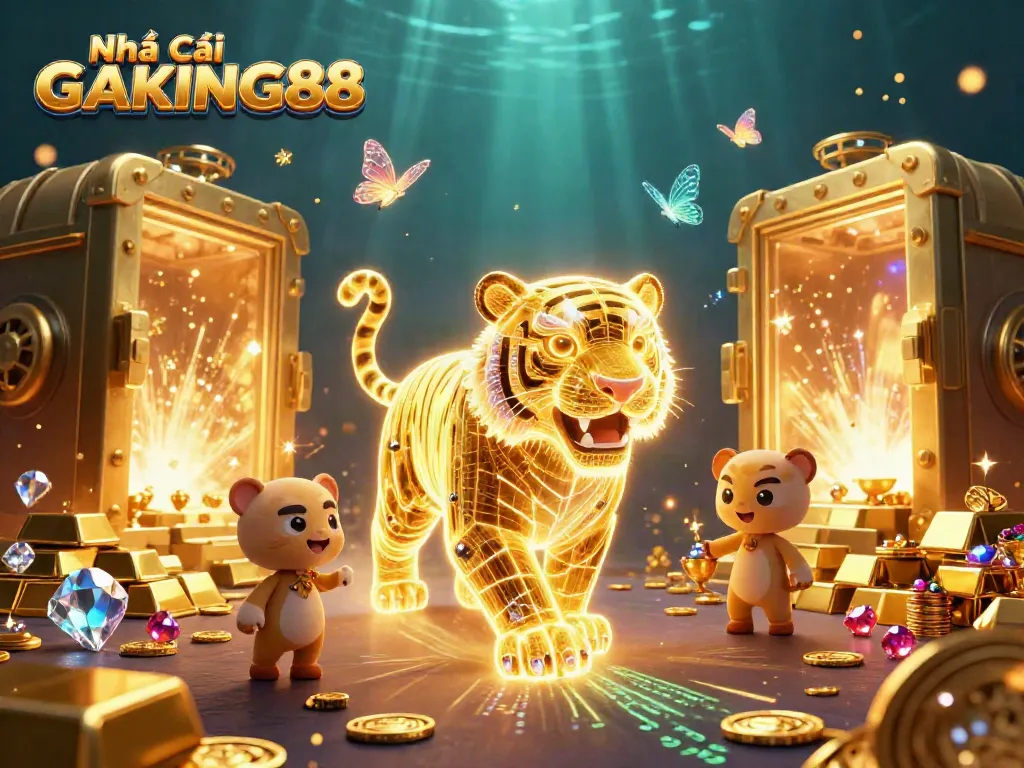 Experience vibrant energy at Nhà cái GAKING88 as the golden tiger roams a dynamic digital casino.