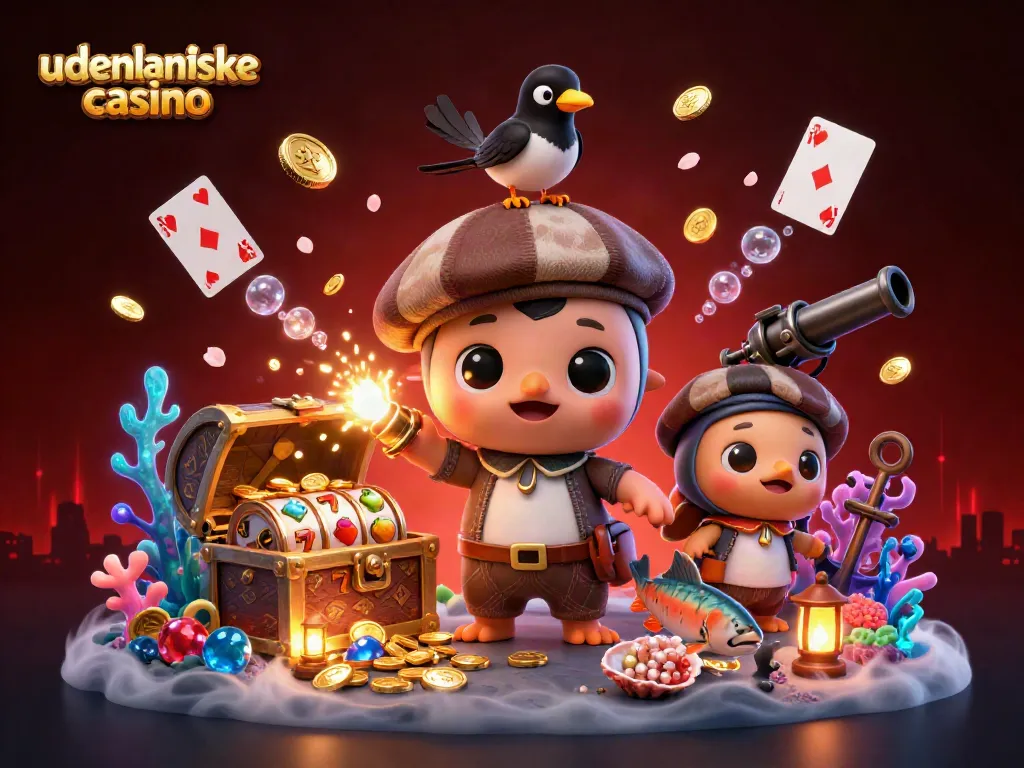 Experience the thrill of udenlandske casino games with this vibrant 3D illustration showcasing exciting slot elements.