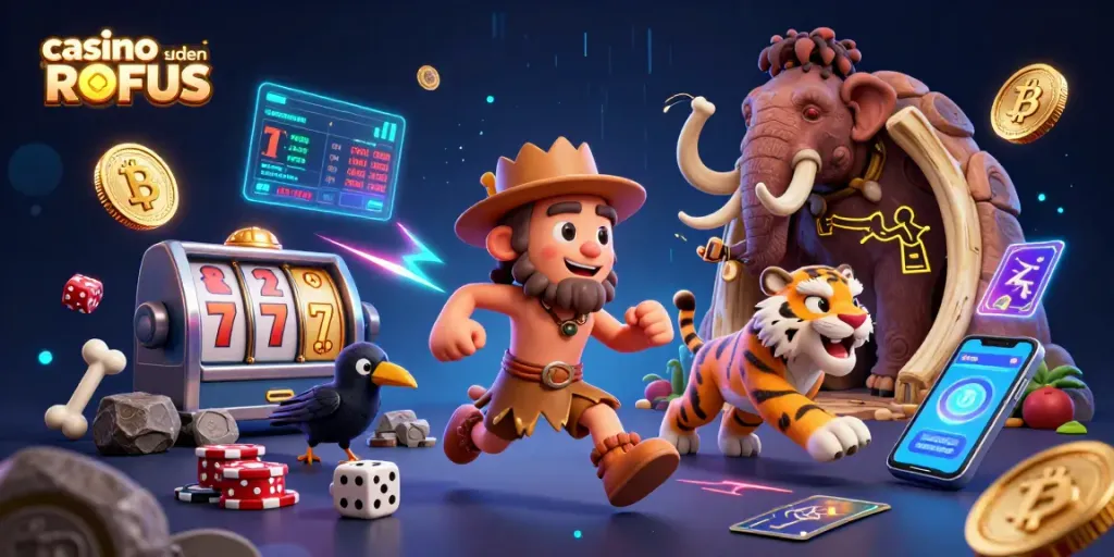 Experience thrilling action at casino sider uden ROFUS with our vibrant caveman and sabertooth tiger duo!