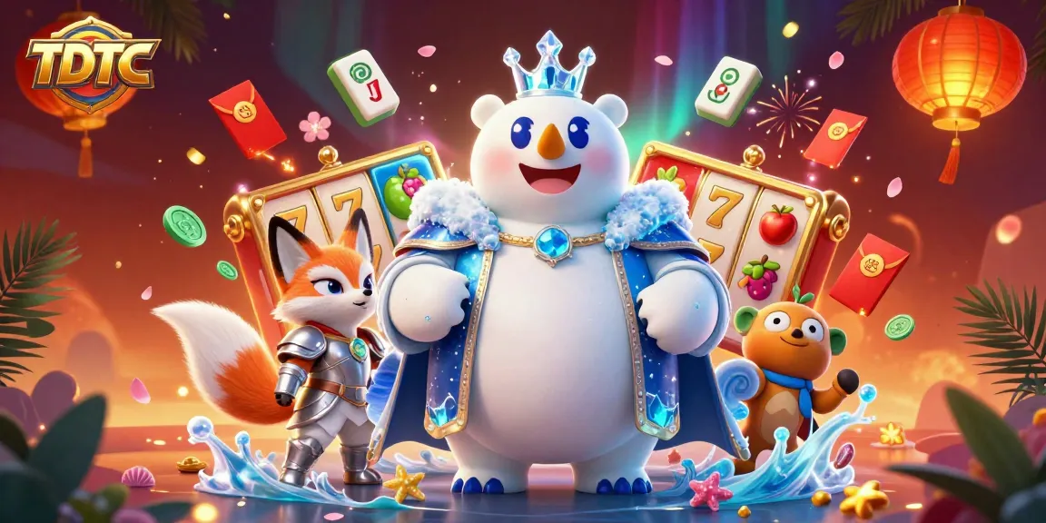 Experience the excitement of TDTC with the ice king and gaming treasures in this vibrant 3D illustration.