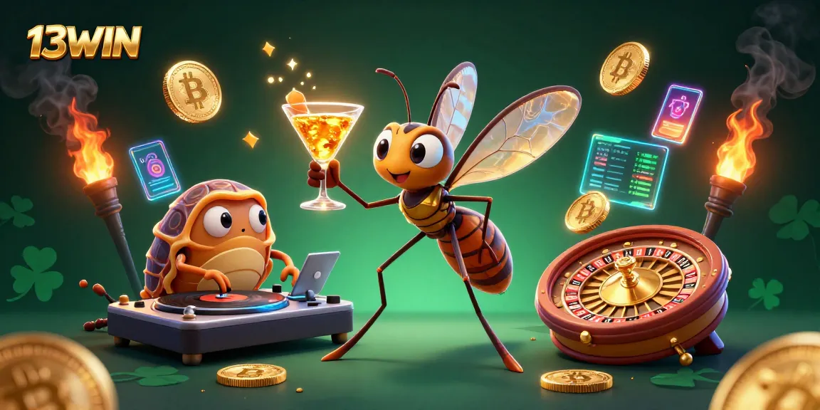 Experience thrilling gameplay at 13WIN, showcasing a lively casino scene with unique characters and vibrant visuals.