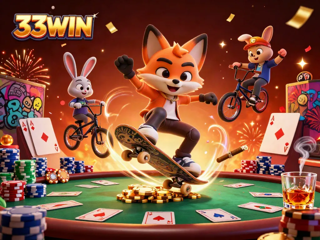 Experience thrilling gameplay with 33WIN in a vibrant casino atmosphere featuring dynamic characters.