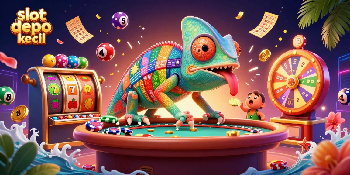 Experience thrilling slot depo kecil excitement with a vibrant 3D chameleon casino scene full of action