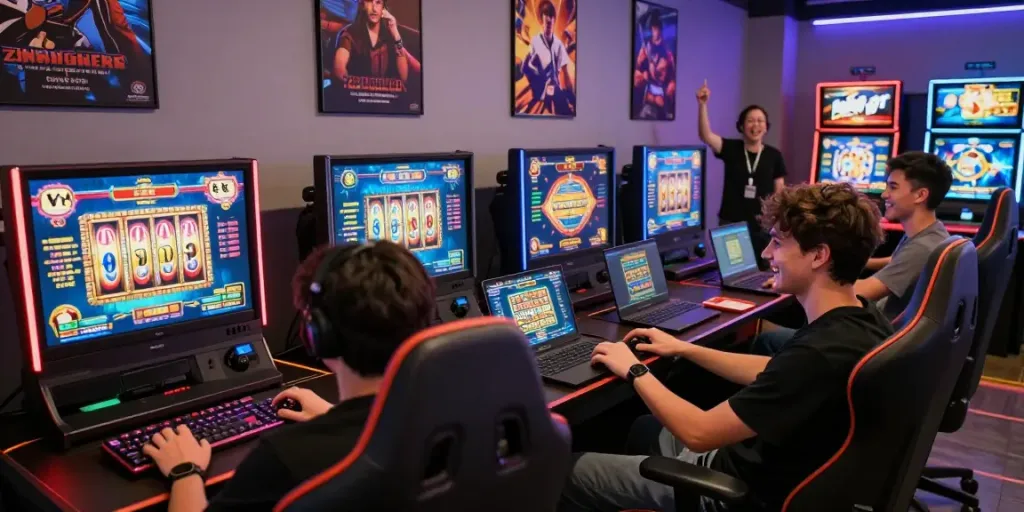 Exciting online gaming scene with players enjoying luxury333 slots, showcasing vibrant graphics and interactive atmosphere.