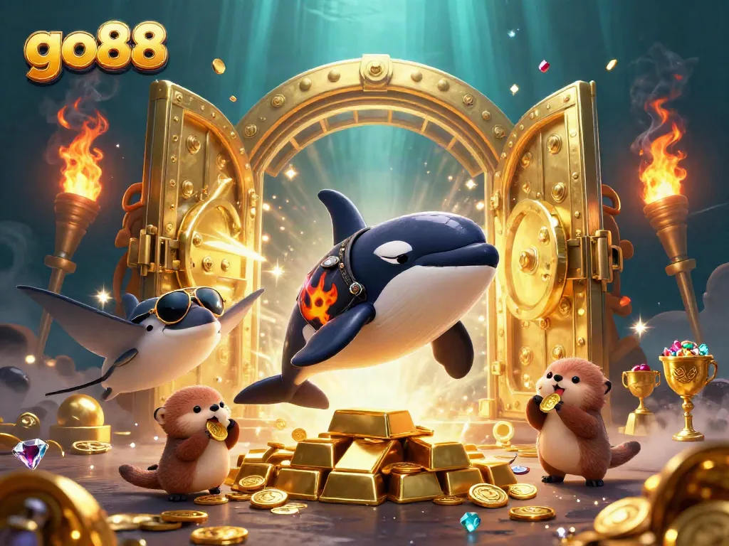 Experience thrilling wins with go88, featuring playful sea characters amidst sparkling treasures.