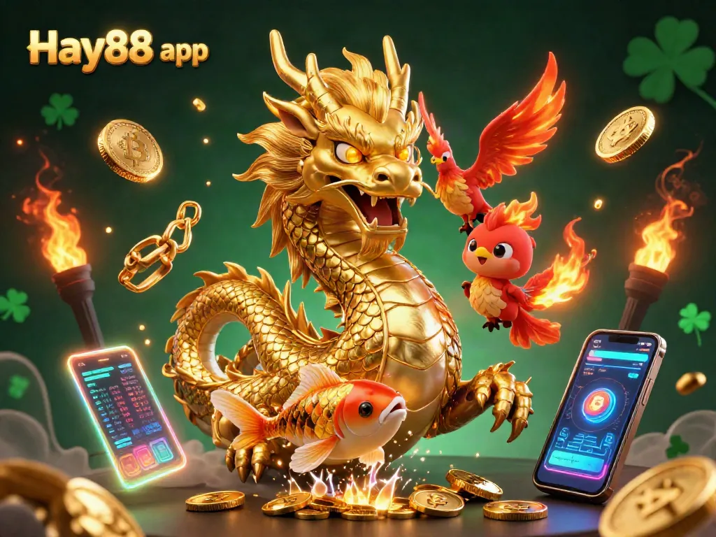 Experience thrill with the Hay88 app as dragon and koi swim in a bounty of coins!