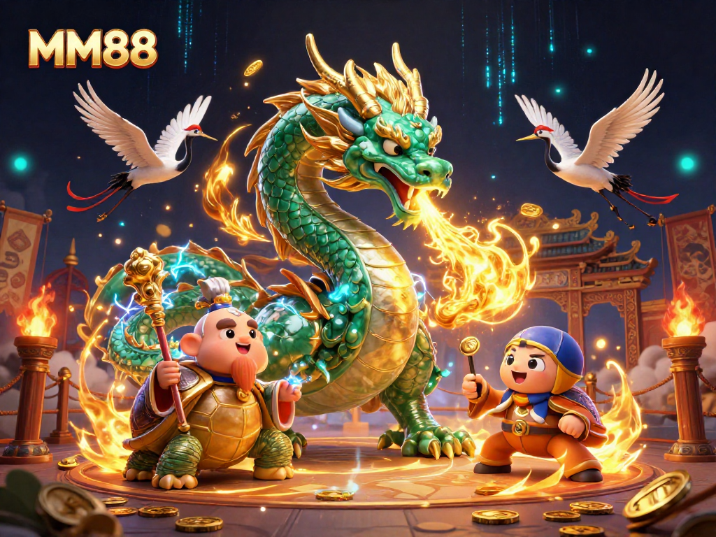 Engage with MM88, the elite online casino showcasing dynamic gaming elements amidst captivating fantasy visuals.