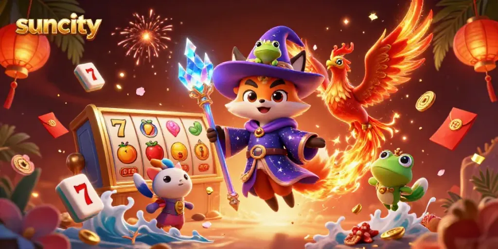 Experience suncity's vibrant slot game atmosphere in a mesmerizing 3D scene.