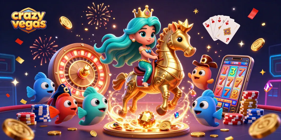 Experience thrilling gameplay with crazyvegas in this vibrant 3D casino illustration featuring a mermaid and giant seahorse.