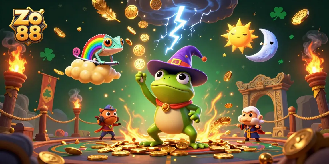 Engage in thrilling gaming fun with Zo 88, showcasing a dynamic scene with golden coins and vibrant characters.