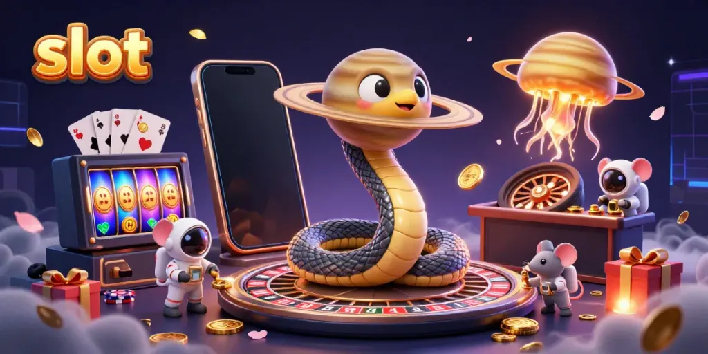 Experience the excitement of slot gaming featuring a cosmic dealer and vibrant betting action.