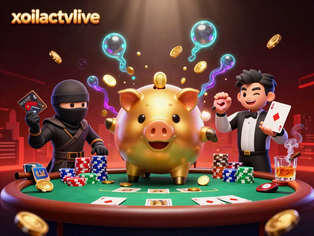Experience the thrill of xoilactvlive as a golden piggy bank sumo wrestler unleashes coins in an epic gaming showdown.
