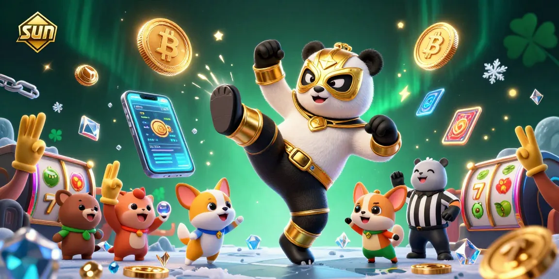 Engaging illustration showing 'sun' themed slots action with playful panda and chihuahua amidst vibrant gambling elements