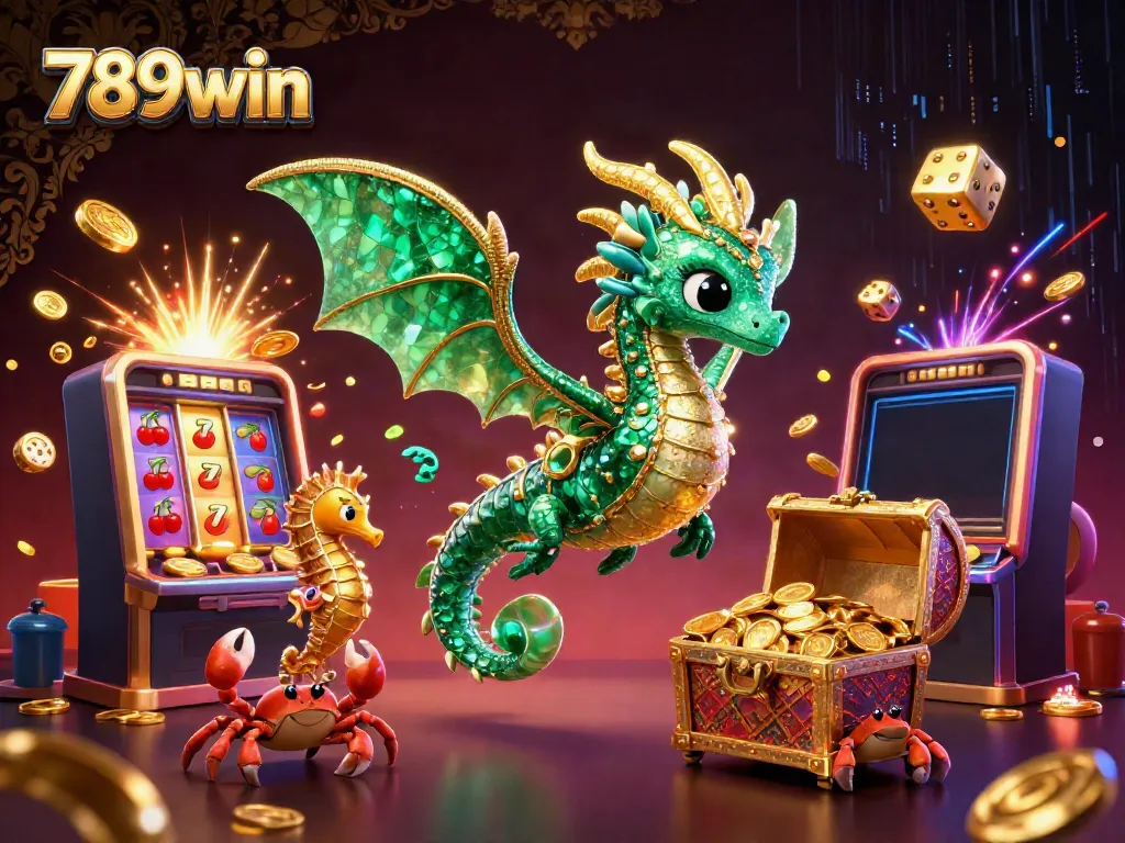 Experience thrilling wins with 789win's vibrant 3D casino scene featuring dragons, jackpots, and treasure.