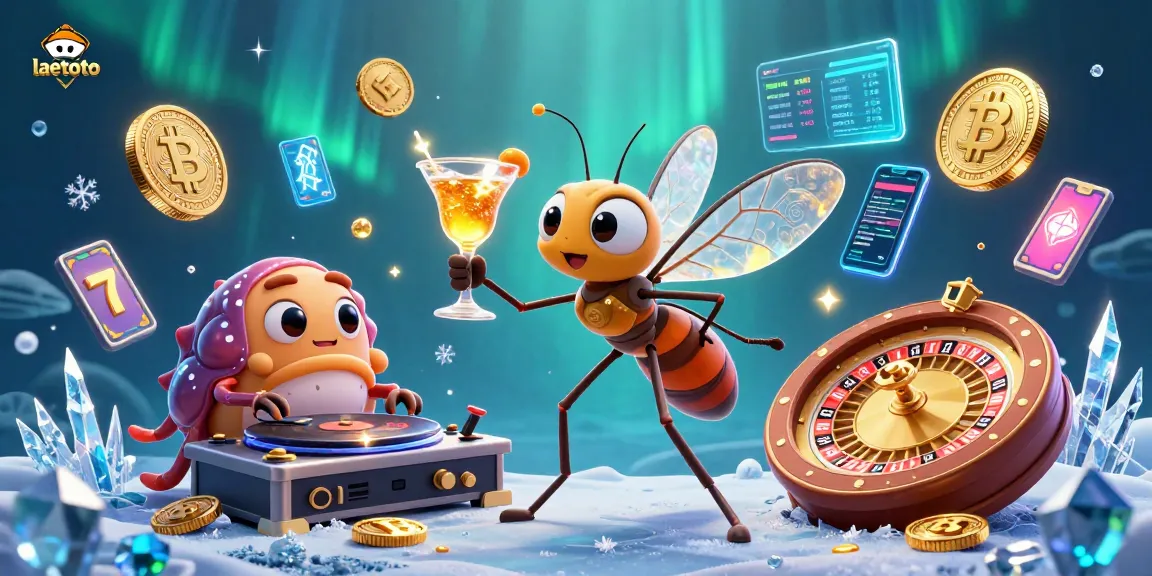 Spin reels and win big with laetoto's vibrant casino illustration featuring unique characters and crypto elements.