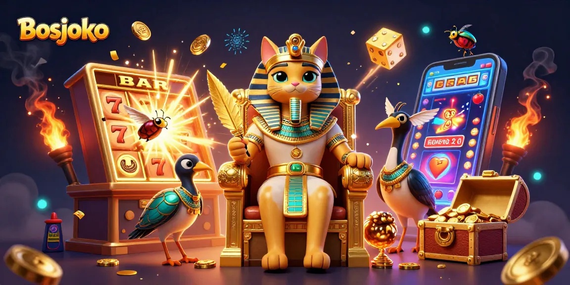 Bosjoko offers vibrant casino gaming experiences with pharaoh cat and dynamic slot symbols.