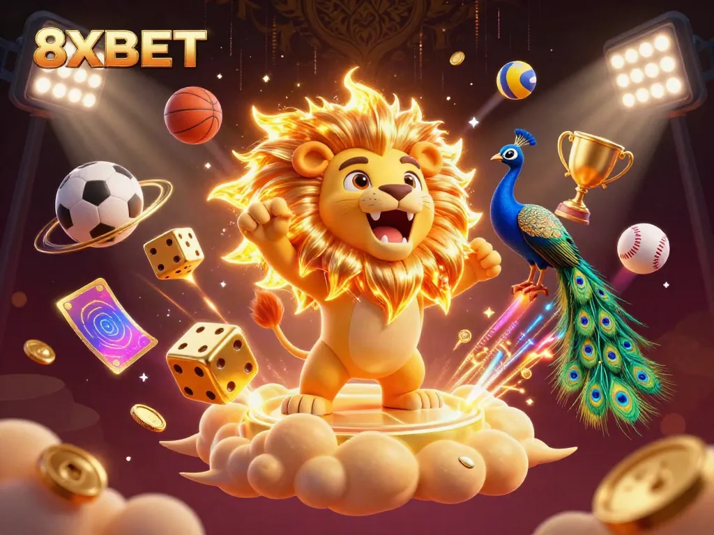 Experience the excitement of 8XBET with this vibrant casino scene featuring dynamic sports elements.