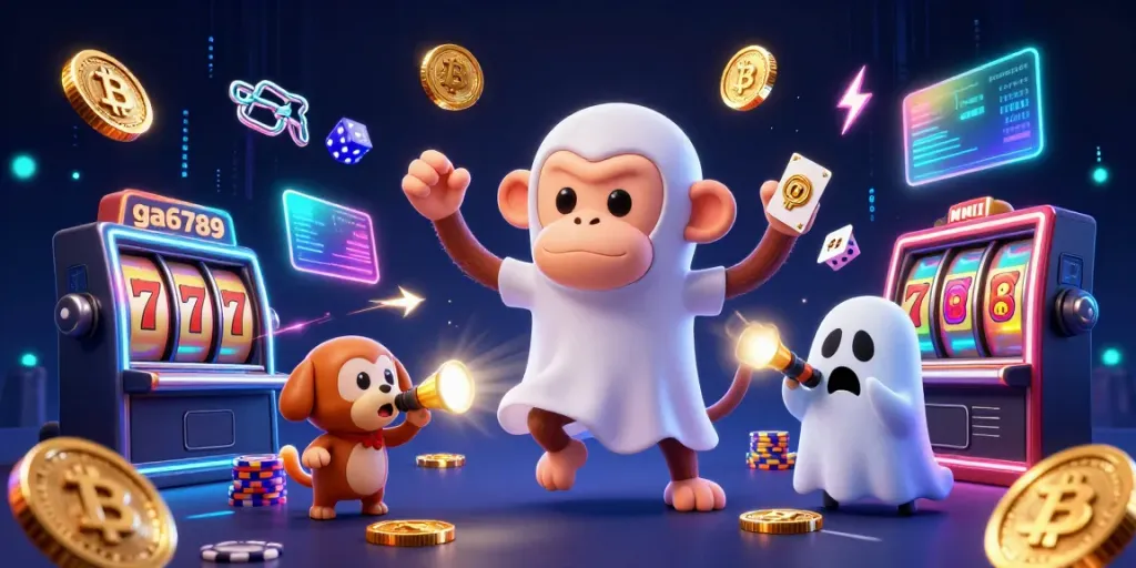 Experience thrilling action at ga6789 with a ghost-hunting puppy tracking a mischievous monkey in a lively casino.
