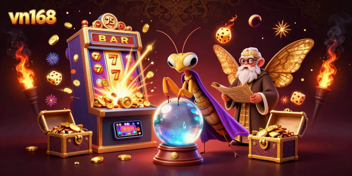 Spin and win at vn168 with vibrant slot machines, lucky symbols, and enchanting characters in a magical casino