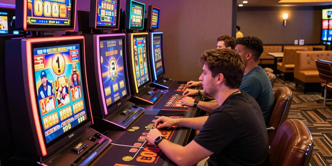 Players at wd138.com engaged in vibrant gaming session at interactive slot machines with neon lights and jackpot displays.