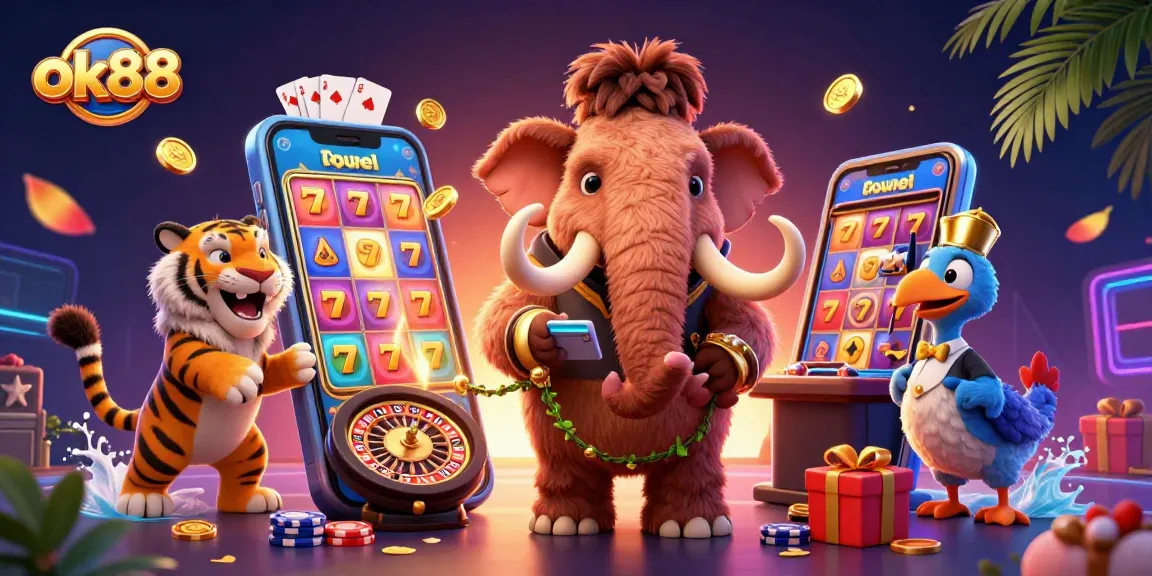Engage with ok88's vibrant casino scene featuring unique characters and immersive game elements.