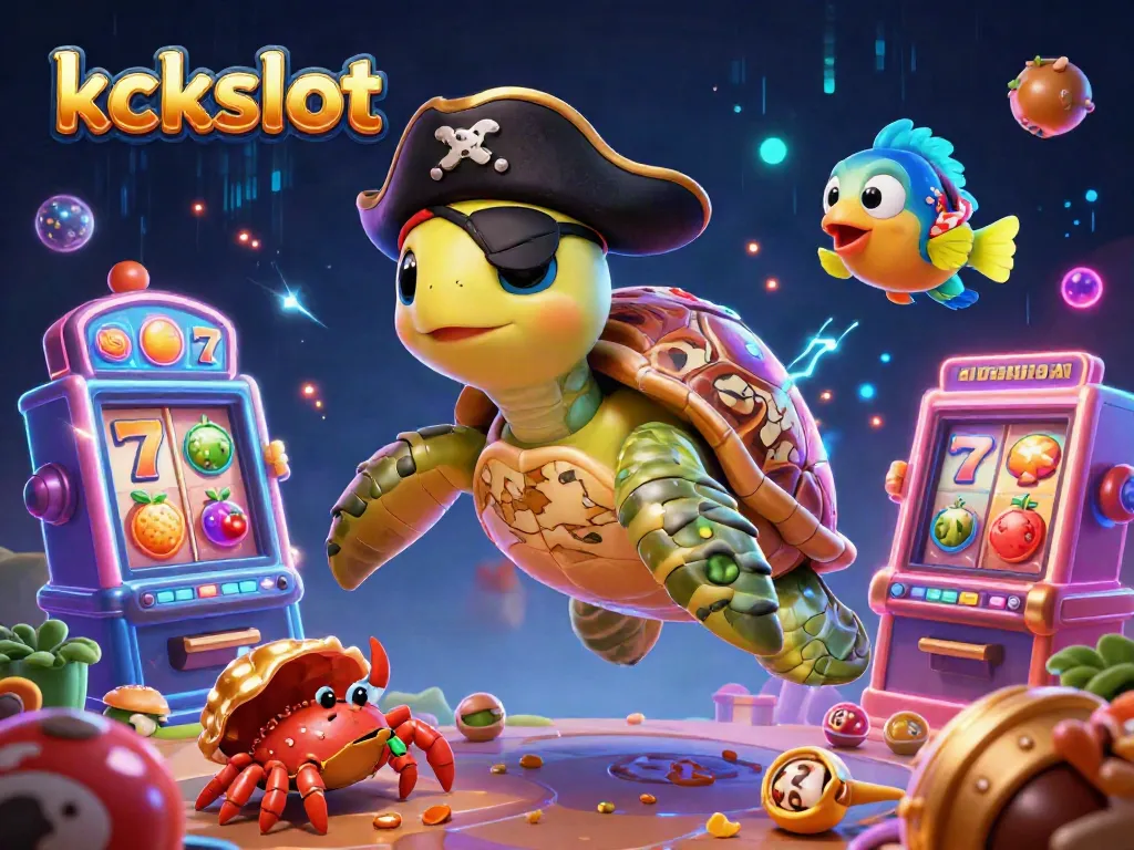 KCKSLOT menawarkan permainan slot dengan karakter unik seperti kura-kura bajak laut dan simbol buah yang interaktif.