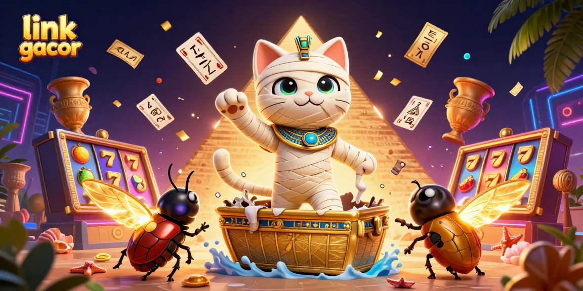 Experience link gacor with vibrant slot reels and dynamic characters in a pyramid casino scene.