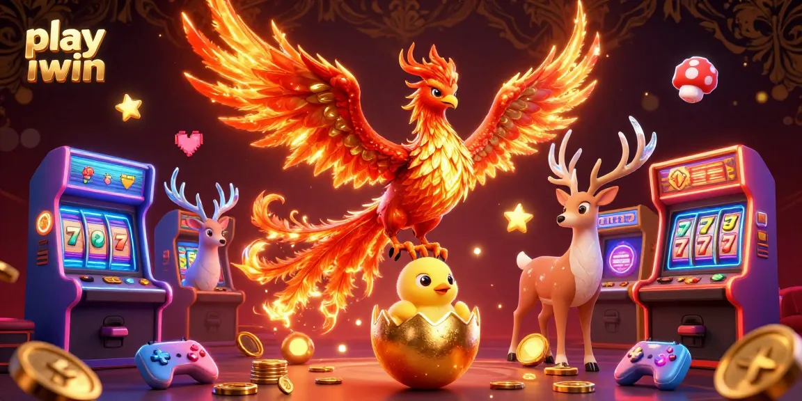 Play iwin with vivid 3D phoenix and casino elements in a vibrant illustration.