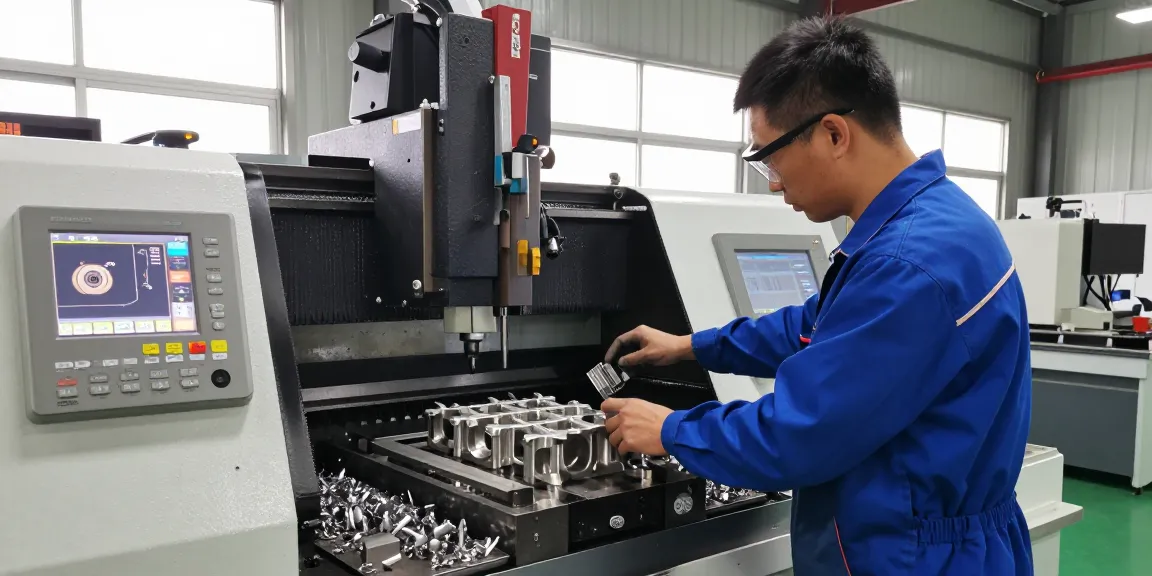 Technician machining stainless steel parts in a modern CNC workshop