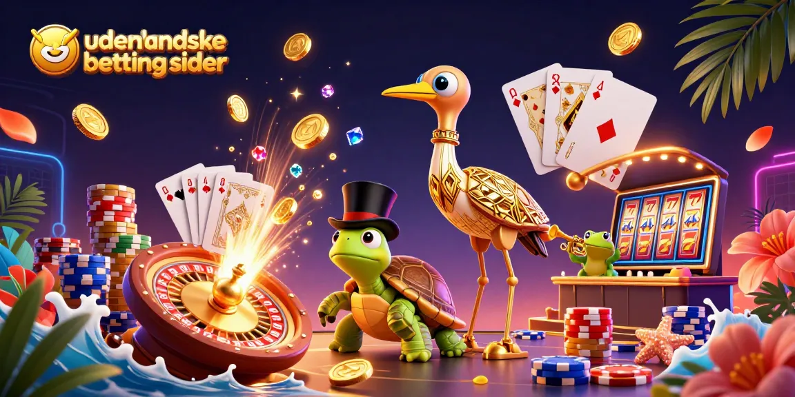 Experience excitement with udenlandske betting sider in a vibrant, casino-themed illustration filled with action.