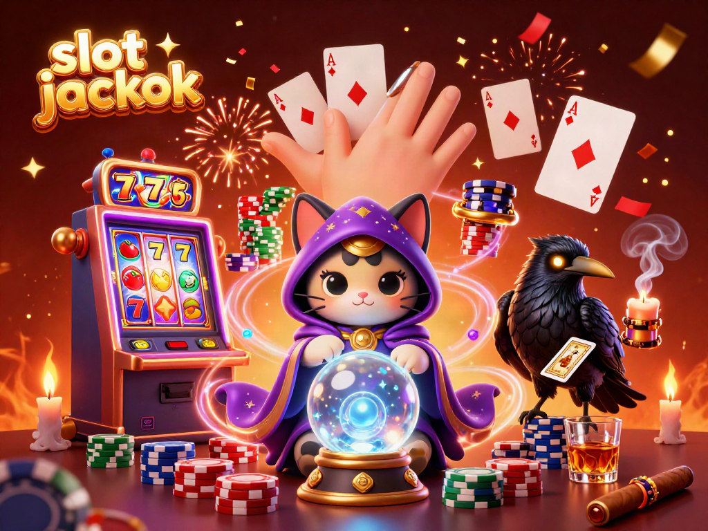 Experience the excitement of slot jackpot with a dynamic illustration of casino characters and thrilling game elements.