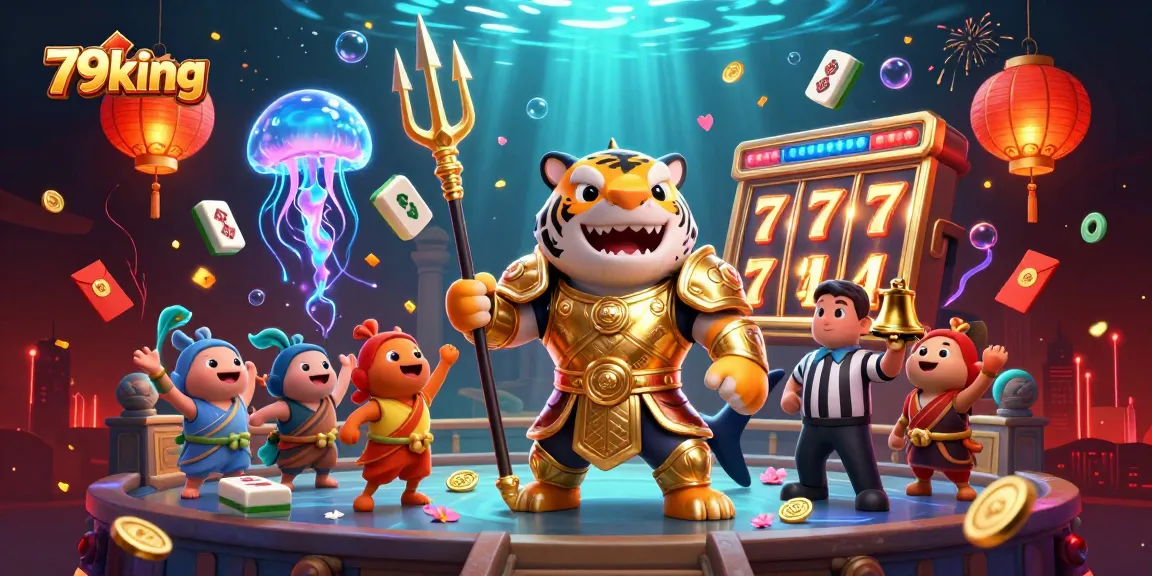 Engage with the thrilling environment of 79king's underwater casino, featuring a dynamic tiger shark and vibrant game elements.
