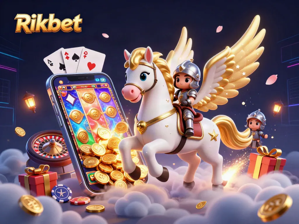 Experience thrilling wins with Rikbet in this dynamic 3D casino illustration, showcasing exciting gaming elements.