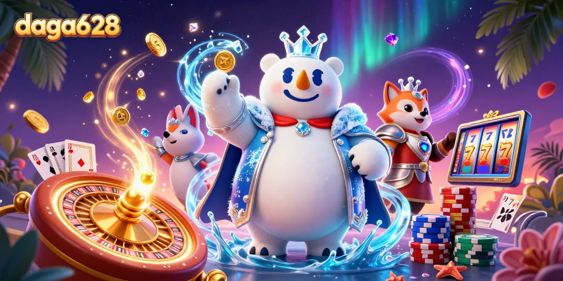 Experience excitement with daga628's vibrant 3D casino scene, highlighting engaging gaming elements.