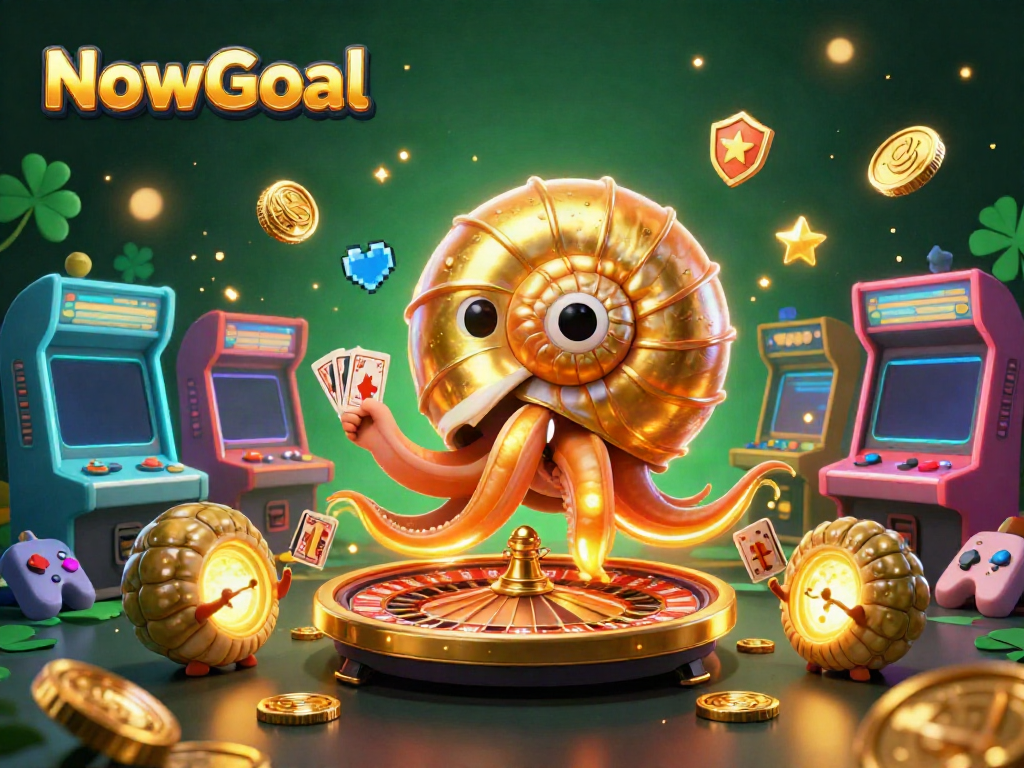 Engage with NowGoal's dynamic gambling scene featuring a giant nautilus roulette wheel and glowing companions.