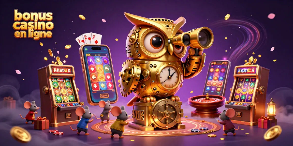 Découvrez les meilleurs bonus casino en ligne avec une illustration dynamique remplie de jeux, d'argent et d'animations visuelles captivantes.