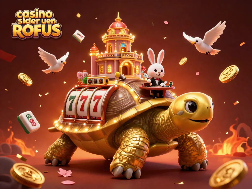 Engage with casino sider uden ROFUS through a magical scene of a golden tortoise casino, a rabbit dealer, and dynamic game elements.