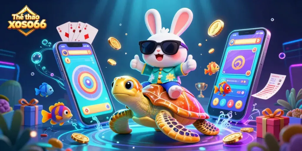 Engage in Thrilling Betting with Thể thao xoso66 as the lucky rabbit and sea turtle celebrate wins.