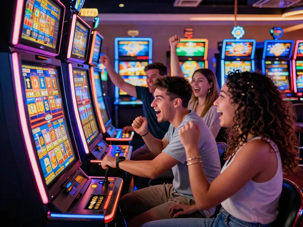 Slot777 - Teman-teman bersenang-senang di mesin slot gacor yang penuh warna