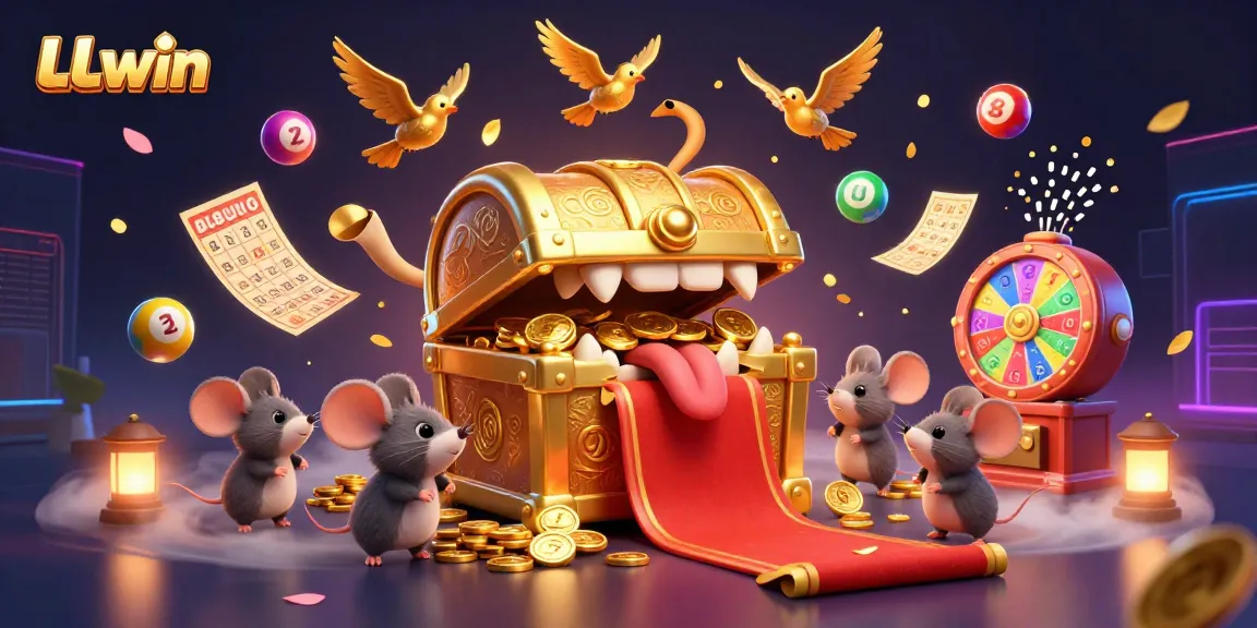 Experience thrilling gameplay with LLwin's captivating golden treasure chest and vibrant game elements.