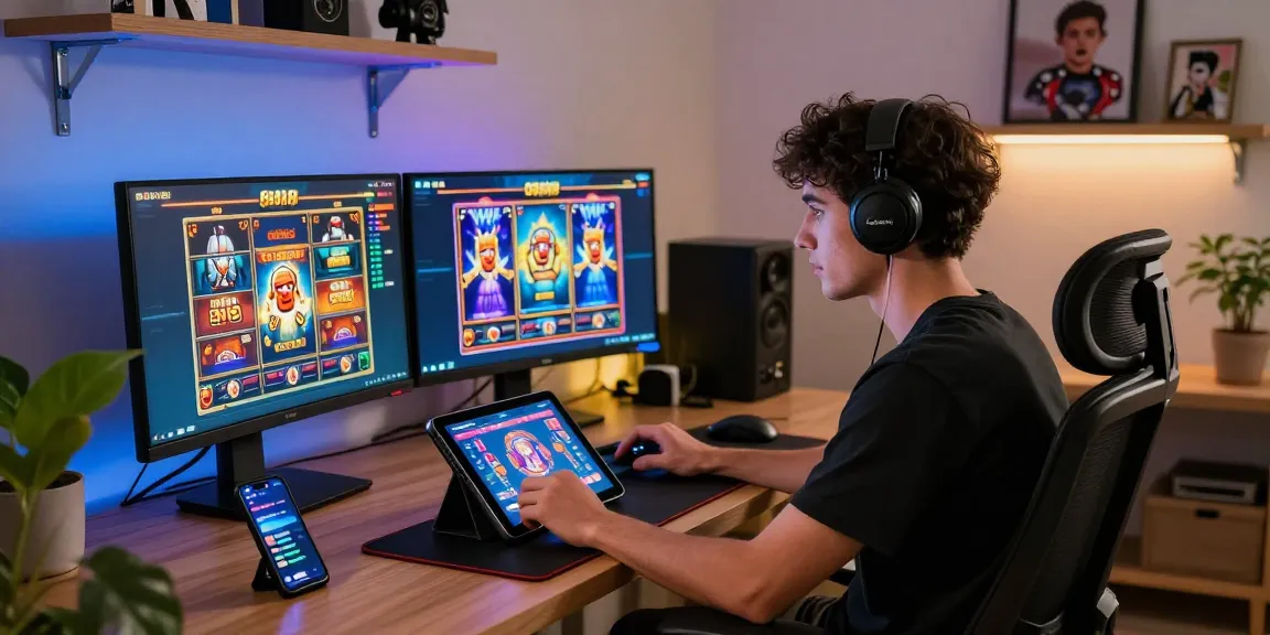 Discovering slot88 features in a vibrant home gaming office.