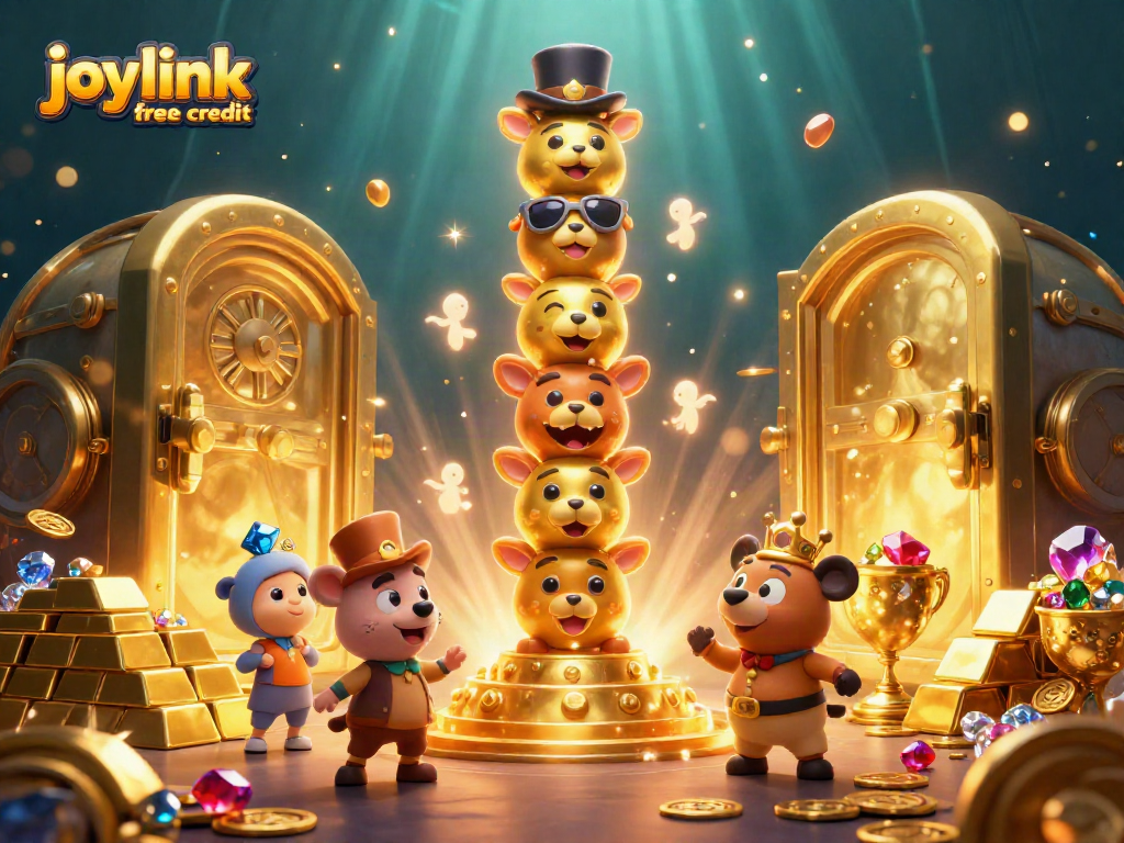 Win exciting rewards with joylink free credit in this vibrant 3D casino illustration.