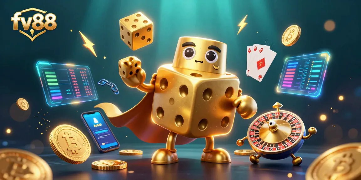 Experience thrilling gaming at fv88 with golden dice and dynamic crypto elements in a vibrant scene.