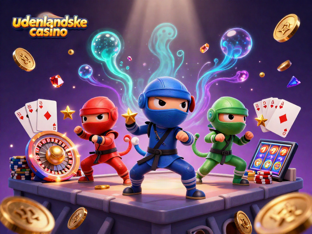 Experience the excitement of udenlandske casino with chameleon ninjas amidst a casino frenzy of gold and gems.