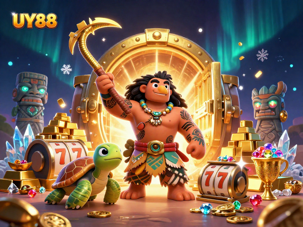 UY88 showcases thrilling slots and rich treasures in a vibrant 3D gaming scene