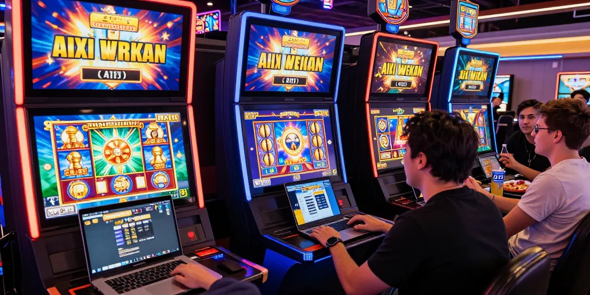 Exciting slot88 gaming experience with players engaging on various devices, vibrant graphics and lively casino atmosphere.