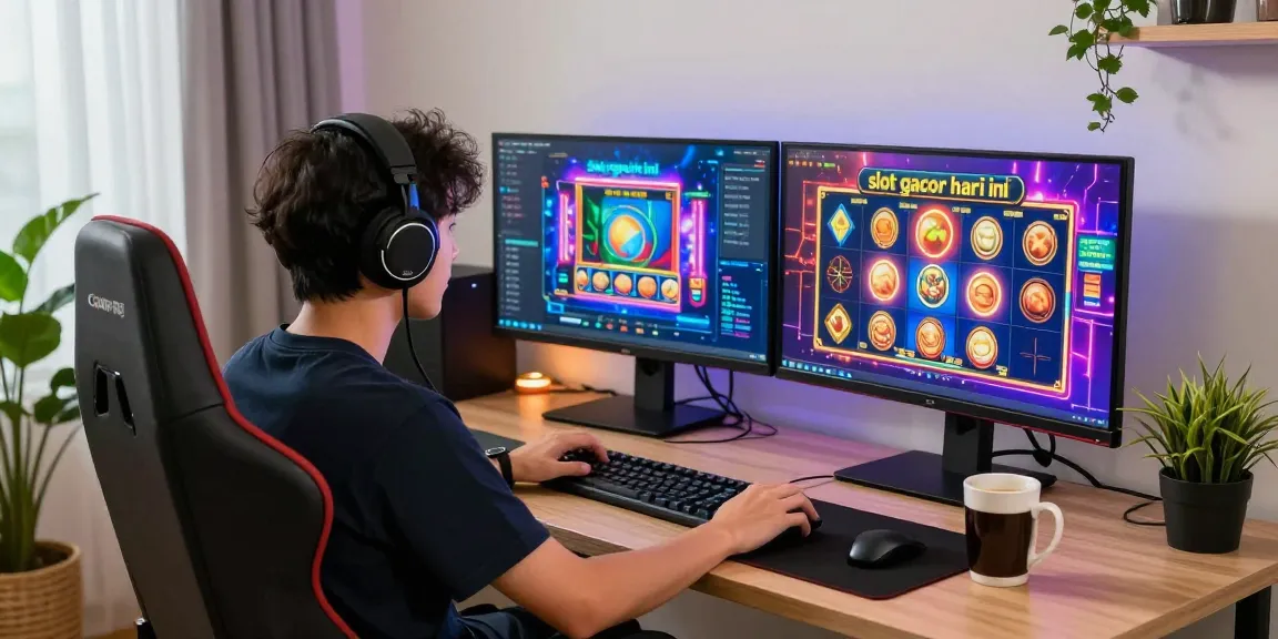 Engaged player enjoying slot gacor hari ini in modern gaming setup.