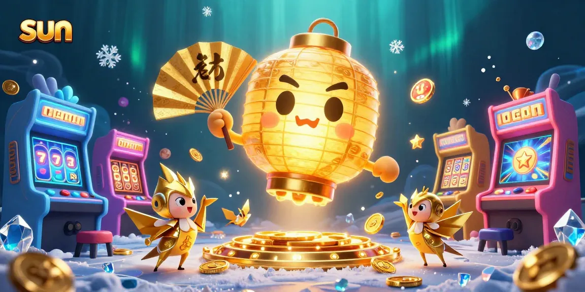 Spinning slot reels and winnings shine in a vivid online casino featuring the sun lantern spirit.